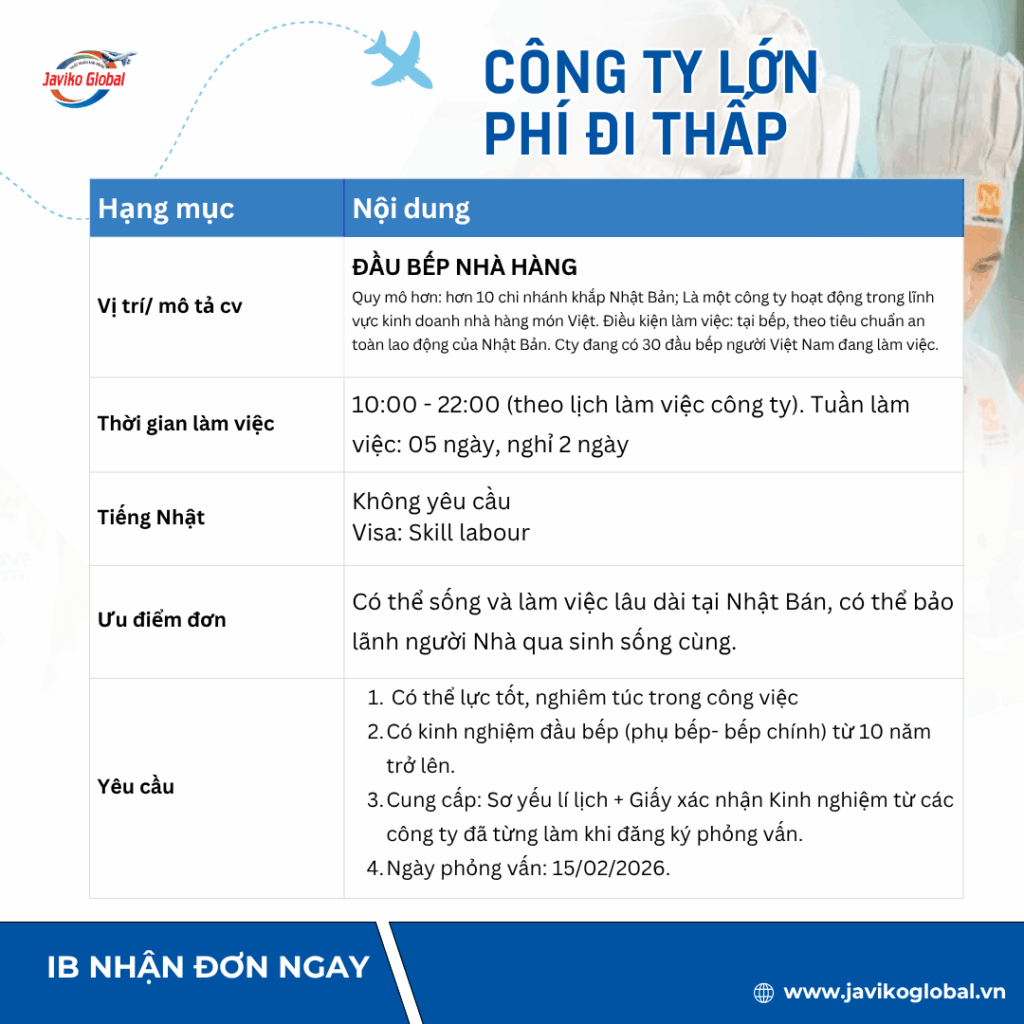 tuyển đầu bếp Fukuoka 28 - 40t